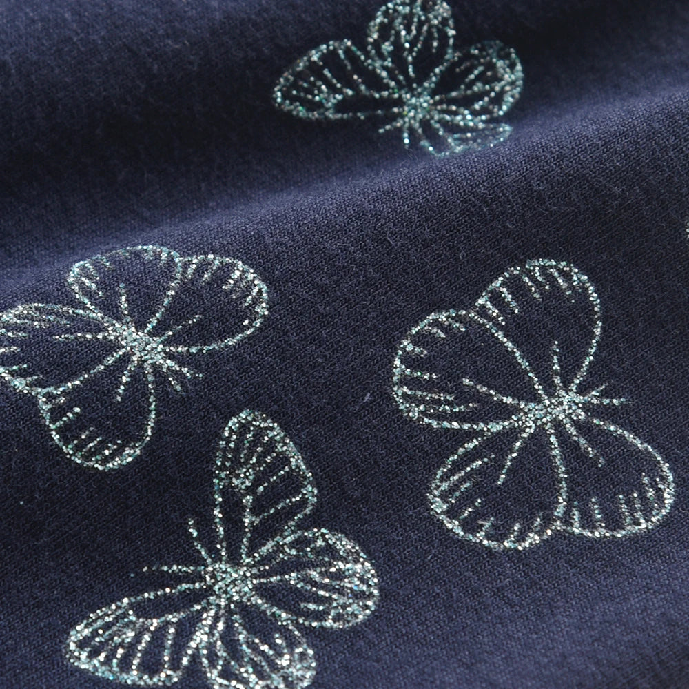 VIKITA Girls Cotton Casual Trousers Kids Butterfly Print Navy Blue Cozy Fashion Leggings Pants Children Bottoms Wear 2 3 10 12Y