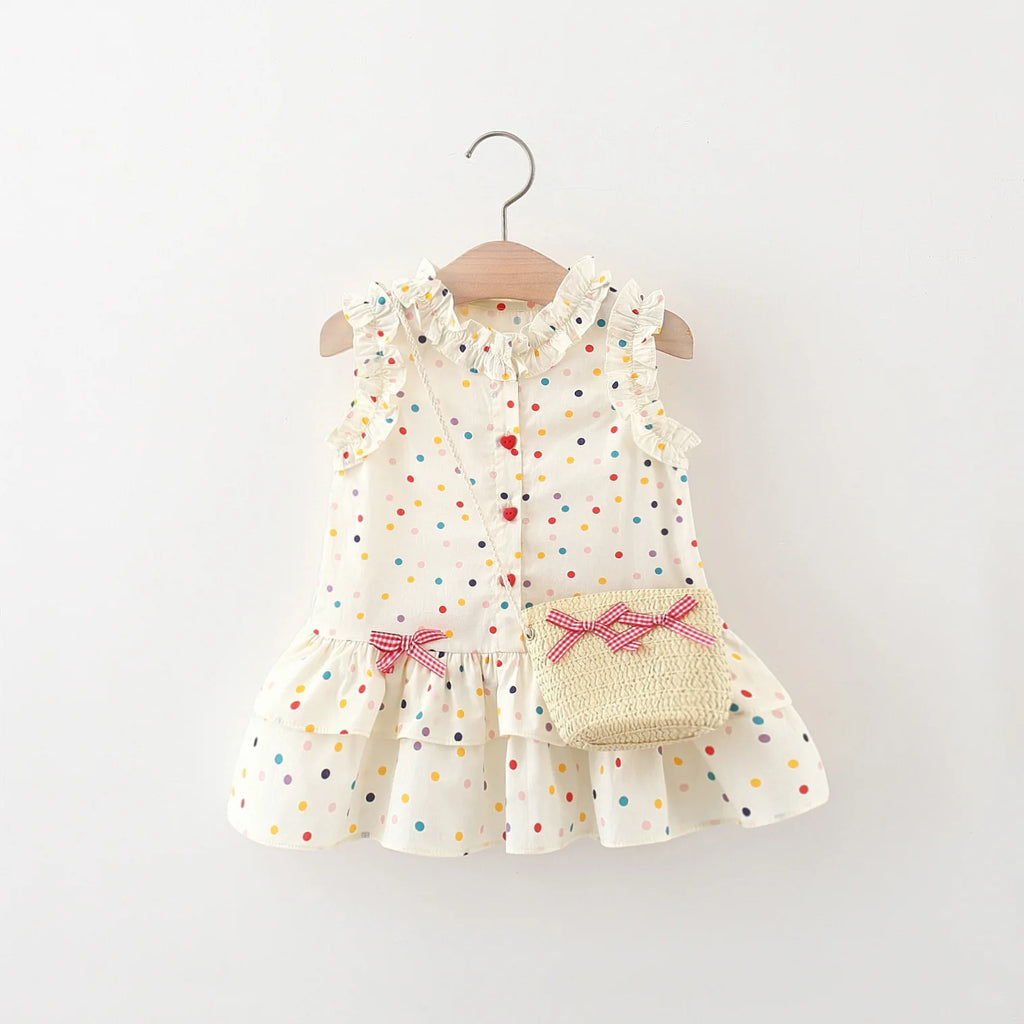 (9 Months -4 Years Old) Summer New Colorful Polka Dot Baby Girl Dress, Countryside Style Children'S Clothing Free Gift Bag