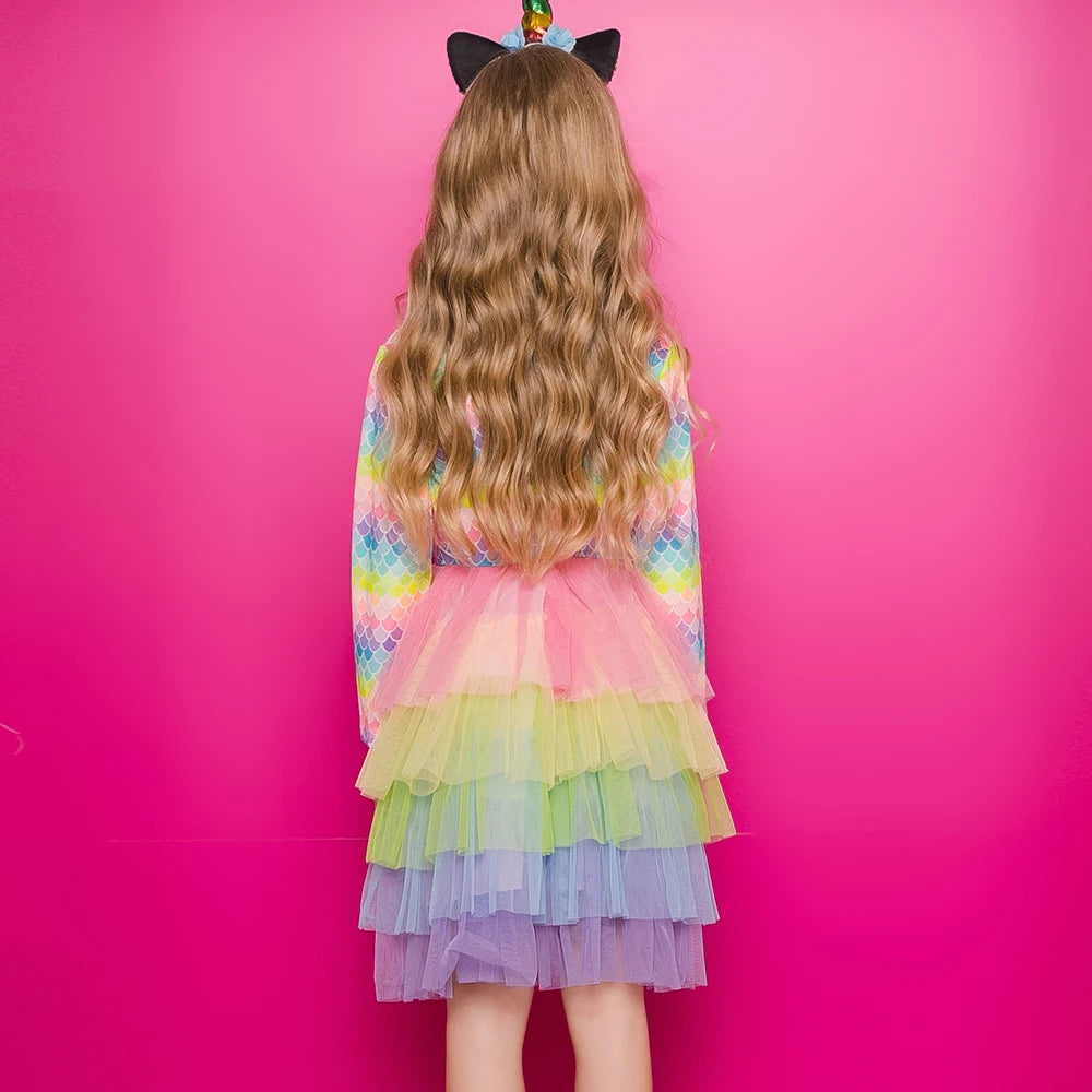 VIKITA Meerjungfrauen-Tutu-Kleid für Teenager und Mädchen, farbenfroh, gestuft aus Tüll und Netzstoff, Prinzessinnenkleid, Kostüm für Kinder von 3-12 Jahren