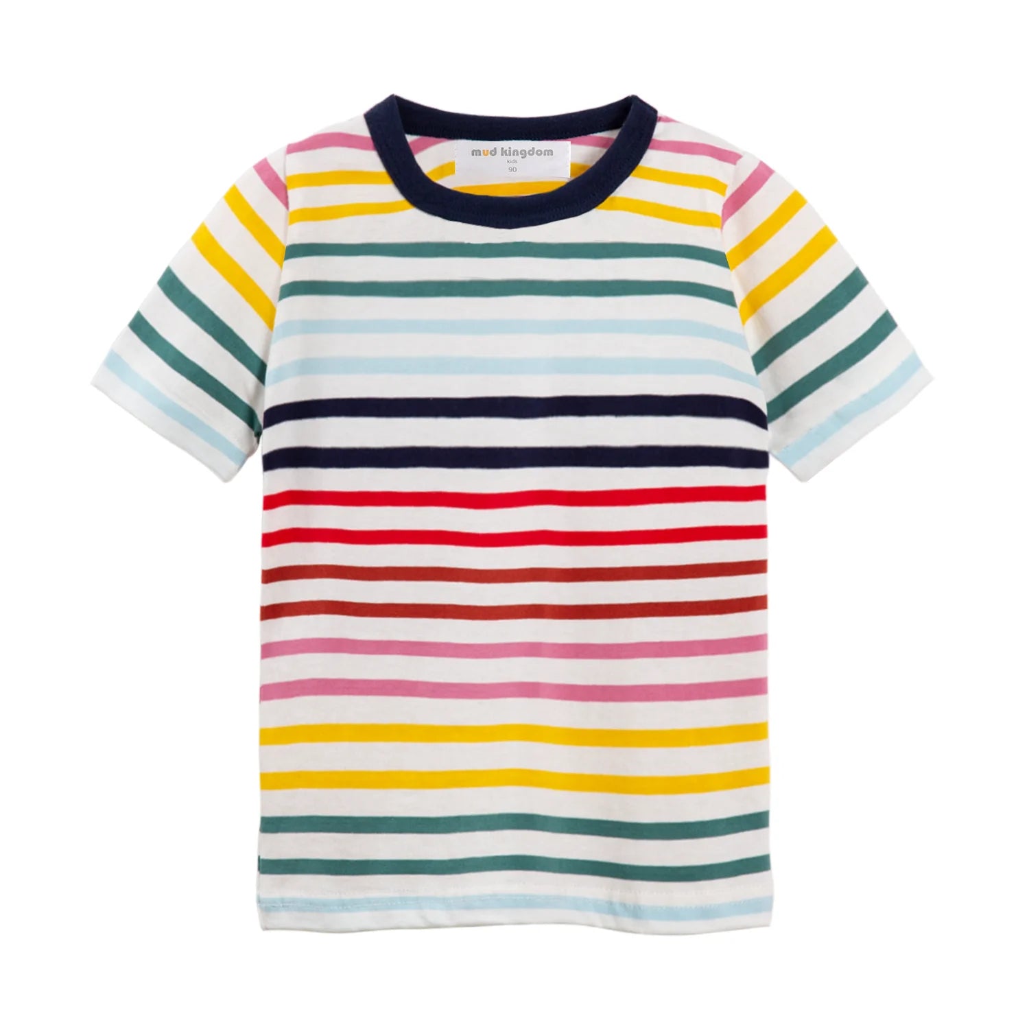Mudkingdom Big Boys Girls T-Shirt Stripe Rainbow Colorful Solid Plain Color Casual Tops for Kids Clothes Toddler Clothing