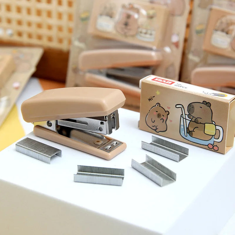 Cartoon CapyBara Kid Mini Stapler Set Portable Paper Binding Machine Use 10# Staples Fashion Stationery Office Supplies Stapler