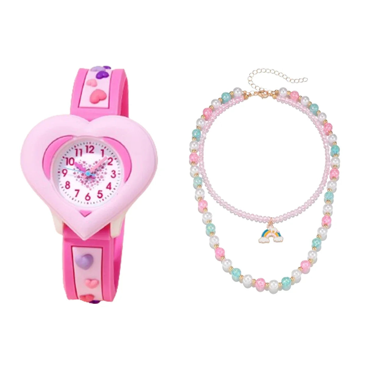 1/2pcs-Cute heart-shaped quartz watch for girls - silicone strap, suitable for Christmas gifts, birthday gifts
