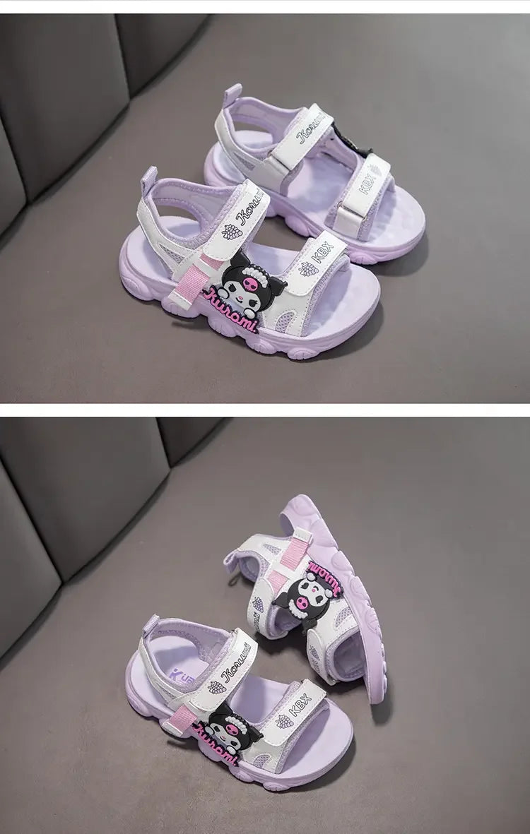 Summer Bestsellers Sanrio Kuromi's New Cute Color-blocked Flat Mesh Breathable and Anti-slip Cartoon Flip-flops for Girls
