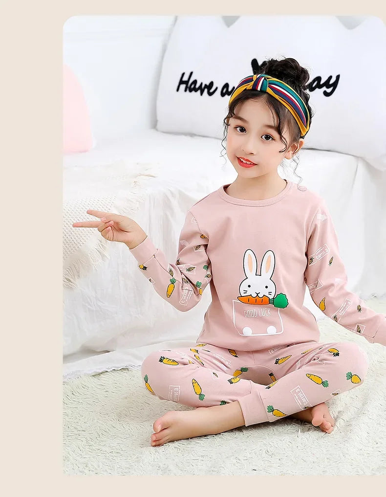 Children's Autumn Clothes and Pants Set for Boys and Girls Pure Cotton Thermal Underwear Pure Cotton Cotton Sweater Baby Pajamas