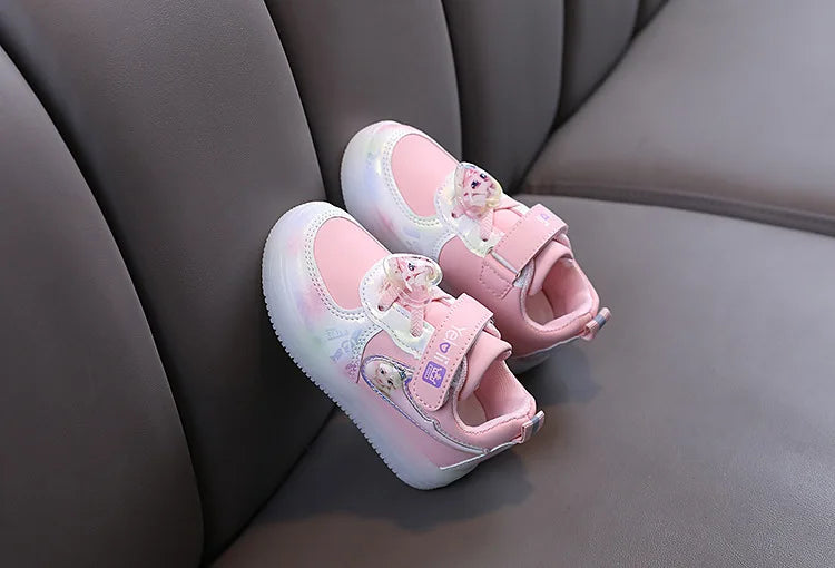 Disney Kids Girls Shoes Children Sneakers Girls Elsa Frozen Princess Casual Sport Student Shoes LED Lights Shoes Size 21-30