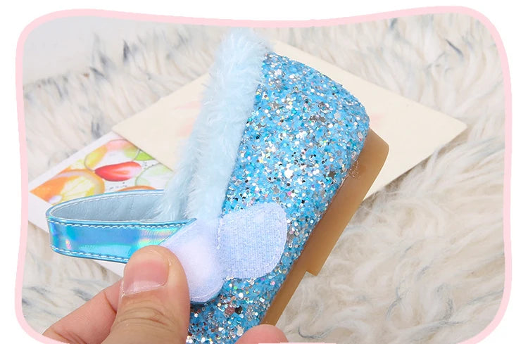 Disney Girls' Plush Slippers Frozen Cute Children's Princess Elsa Winter Cotton Slippers Baby Snow Home Pink Blue Shoes Size 23