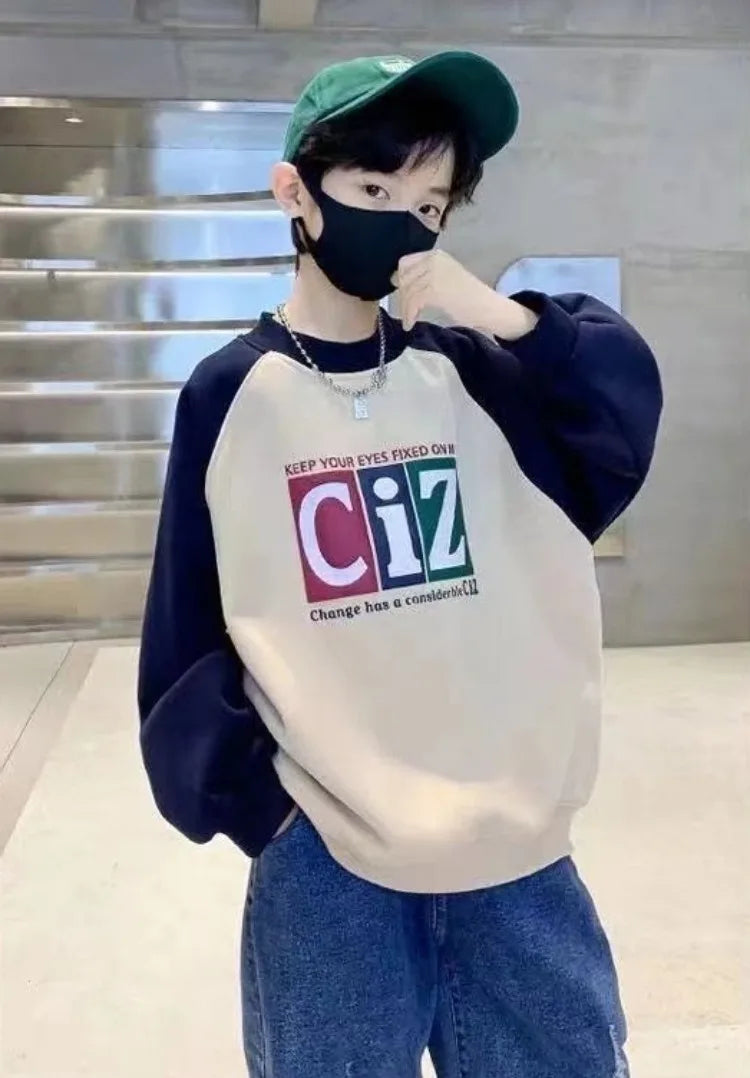 Boys' Medium-Large 2025 New Arrival No Hood Street-Style Korean Trendy Layering Top Kids Sweatshirt for Spring/Autumn