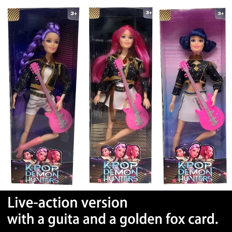 %%Christmas Gift Doll Anime K-Pop Demon Hunters Doll Rumi/Mira/Zoey Toy with Pink Guitar Colorful Light-Up Feature & Theme Song