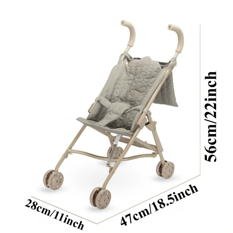 Folding Umbrella Doll Stroller for Girls Soft Embroidery with Sturdy Metal Frame Pretend Play with Dolls Christmas Gift for Kids