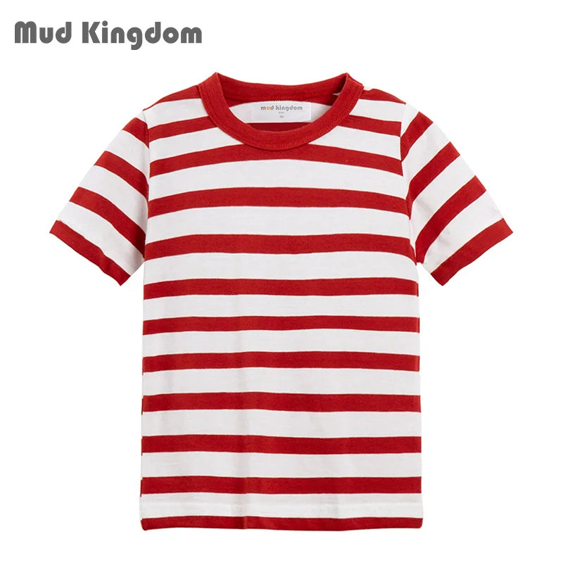 Mudkingdom Big Boys Girls T-Shirt Stripe Rainbow Colorful Solid Plain Color Casual Tops for Kids Clothes Toddler Clothing