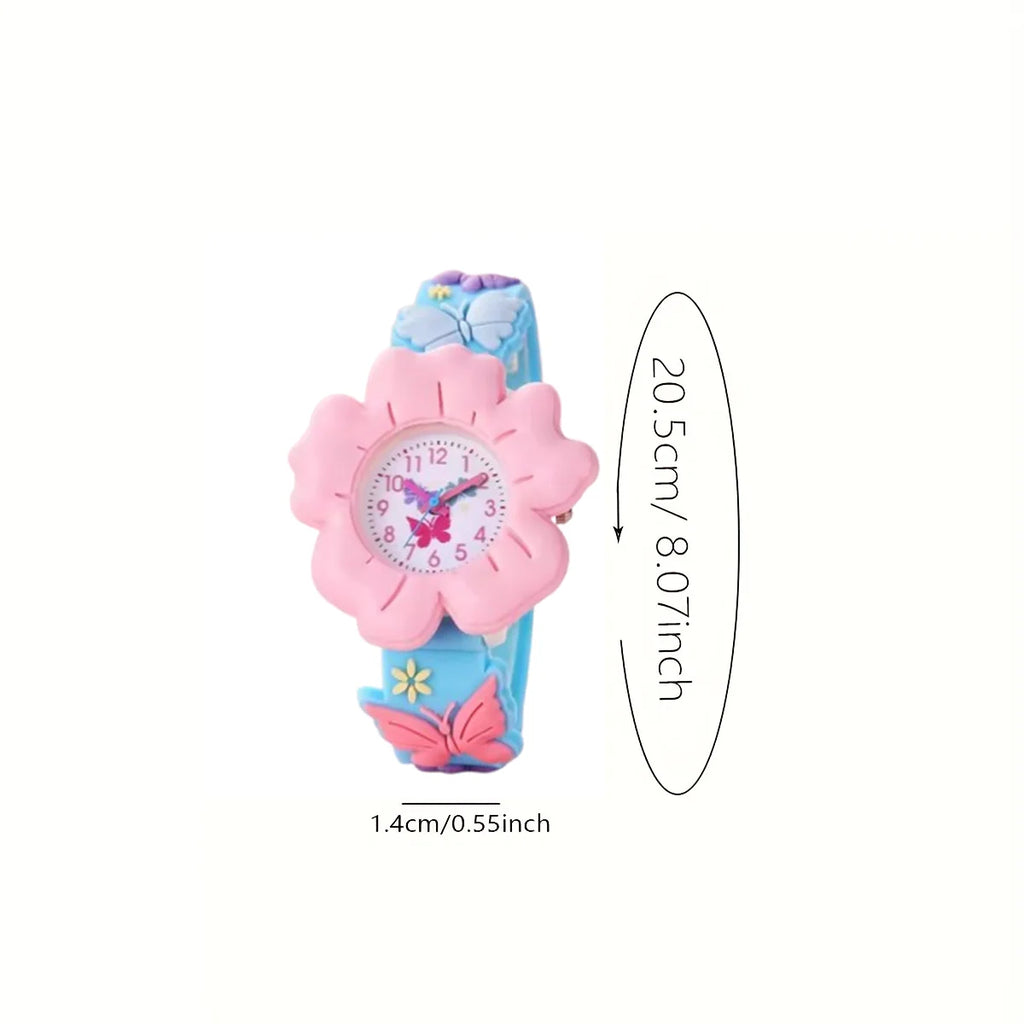 New Children's Flower Butterfly Cartoon Watch 3D Pattern PVC Soft Adhesive Skin friendly Children's Learning Watch