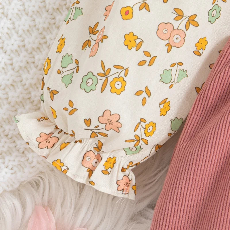 Spring And Autumn New Floral Long Sleeve Baby Girl Dress, Sweet Bow Fake Two Children'S Clothes (9 Months -3 Years Old)