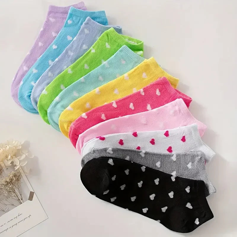 10/20/30 Pairs Heart Print Socks, Valentine's Day Candy Colored Ankle Socks, Women's Stockings & Hosiery