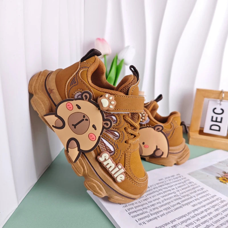 Kids'Casual Shoes Children Cartoon PU Leather Spring Fashion Outdoor Sneakers Breathable Anti-slip Purple Khaki Size 26-37