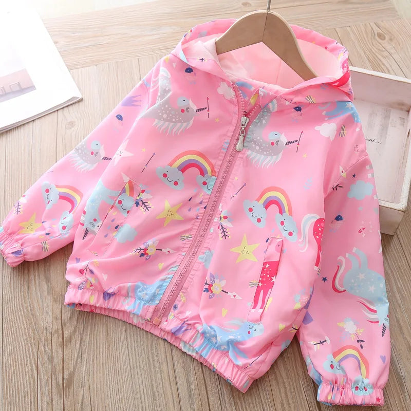 Fashion Kawaii Children's Jackets for Boys Girls Pink Blue Autumn Clothes 1 to 2 3 4 5 6 7 8 9 Years 2024 Kids Hoodie Waterproof