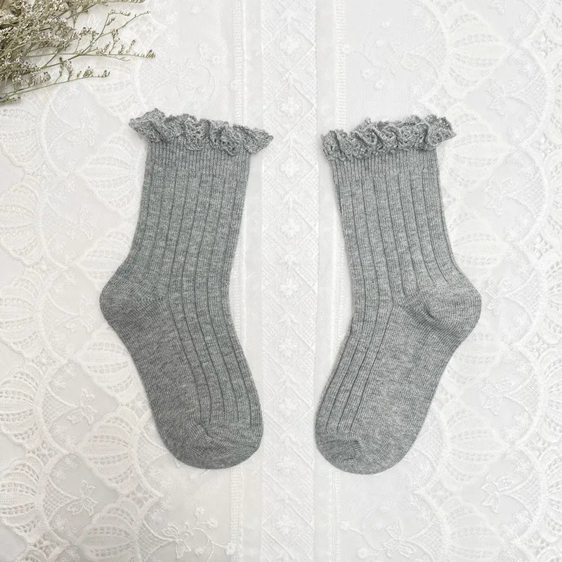 Ruffle Kids Knee High Socks Baby Girls Toddlers Long Soft Cotton Sock Lace Flower Children School Uniform Socks For 0-8Years