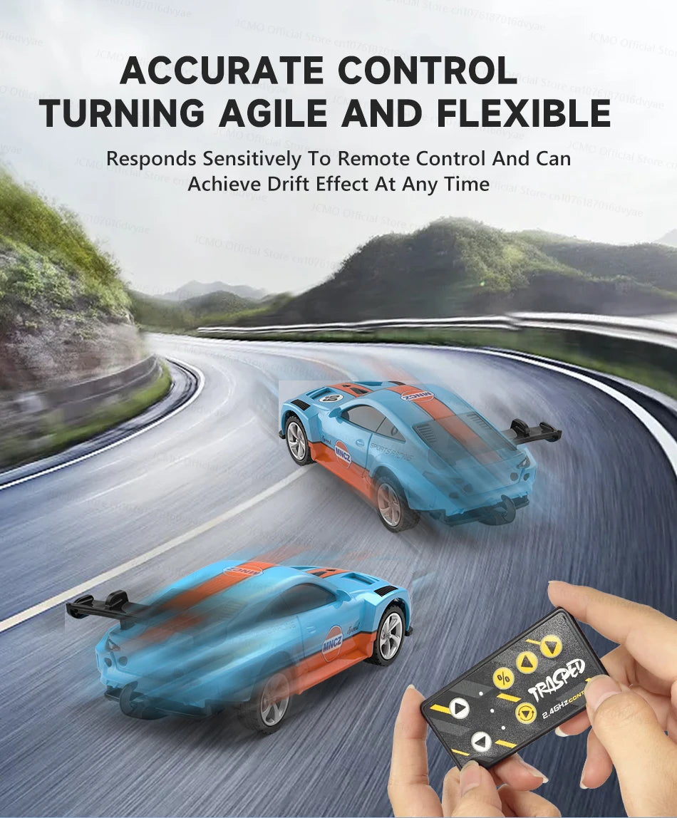 JCMO Racing Car Mini Scale 1:64 Three Speed Adjustment High Speed Mobile Phone Controllable Toy Remote Control Racer For Kids