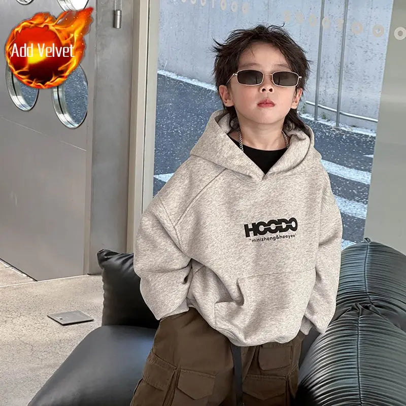 2025 New Boys' Mid-Large Spring Autumn Korean-Style Stylish Hooded Hoodie - Fashionable Baby To Big Kids Top