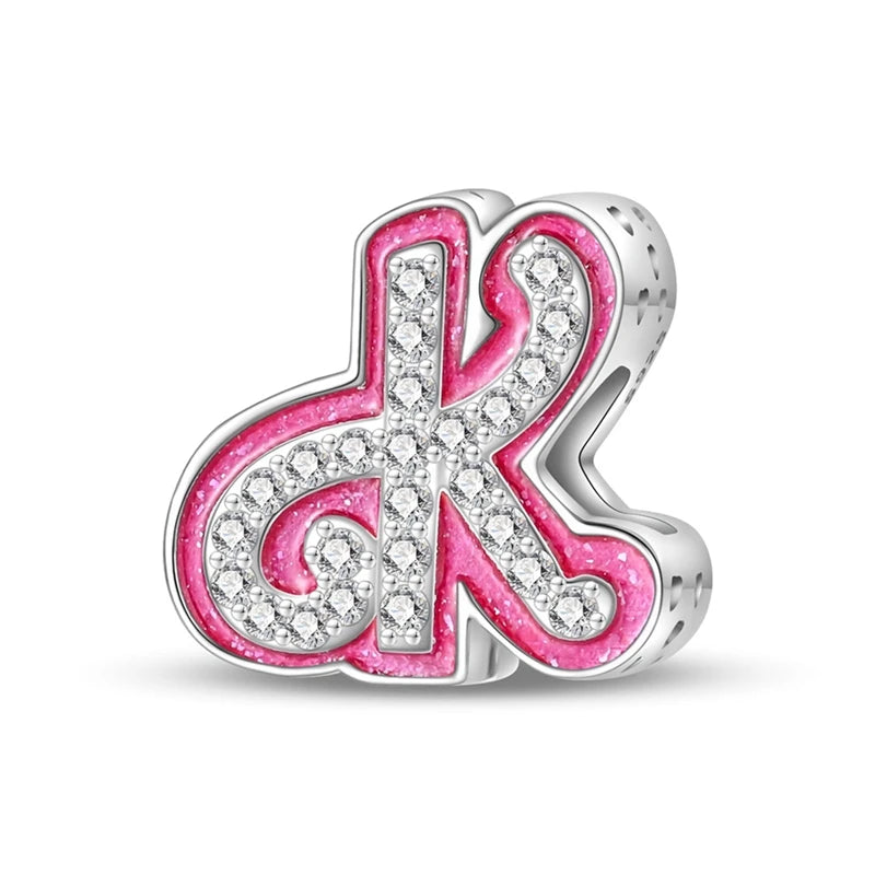 Pink Girl Series 925 Sterling Silver Alphabet Charms Beads Cute Letter Fit Original Bracelet Bangle Necklace DIY Jewelry