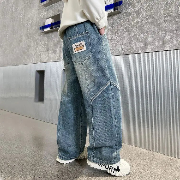 Boys' Jeans Spring Autumn Loose Straight Leg Stylish Versatile Long Pants Hot Sale Ages 7-14