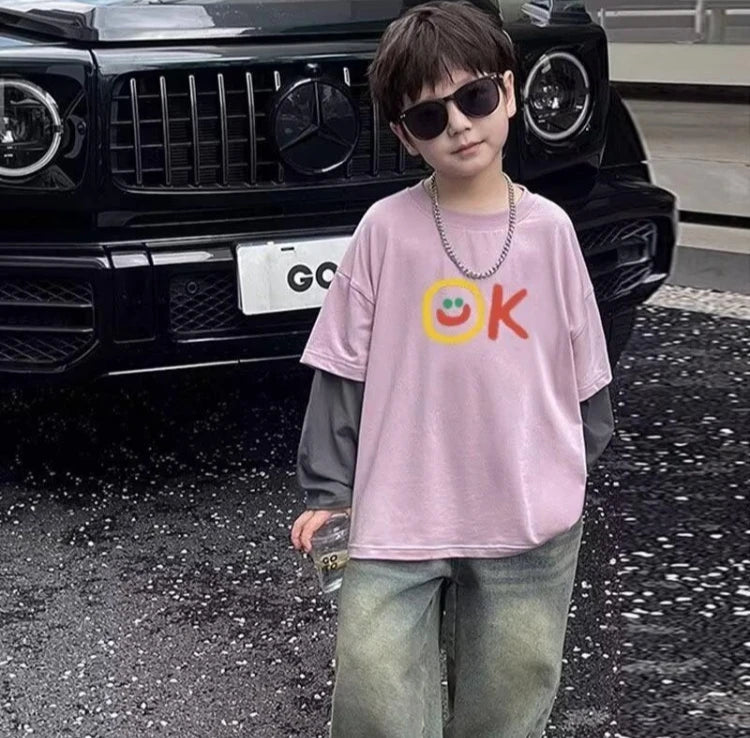 Fake Two Pieces Child Clothes 3 Years Children's Clothing Boys Kids 7 14 T-shirt Boy Tee Elementary Student Men's Graphic Shirts
