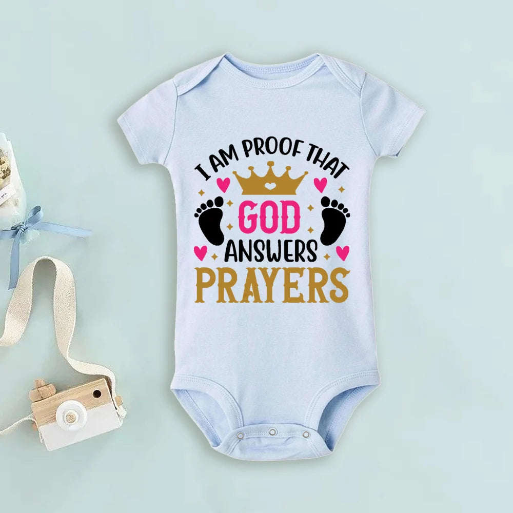 Proof That God Answers Prayers Baby Bodysuit Little Answered Prayer Romper Baby Announcement Bodysuits Newbron Shower Gift