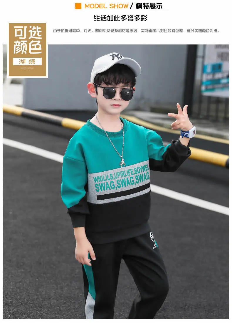 2024 Boys Clothes Set striped Sweatshirt tops + Sport Pants Tracksuits winter Autumn Kids Suit Children 5 7 8 9 10 11 12 13Year