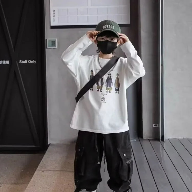 2025 New Boys' Cargo Pants Spring Autumn Casual Street Dance Cuffed Ankle Long Pants Toddler Boys