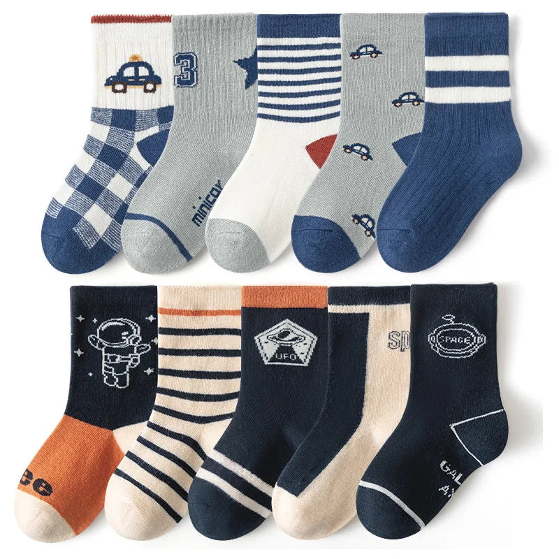 5/10 pairs Kids Casual Socks Sets for Boys 2025 New Cartoon Dinosaur Print Children Ankle Short Breathable Cotton Toddler Sock