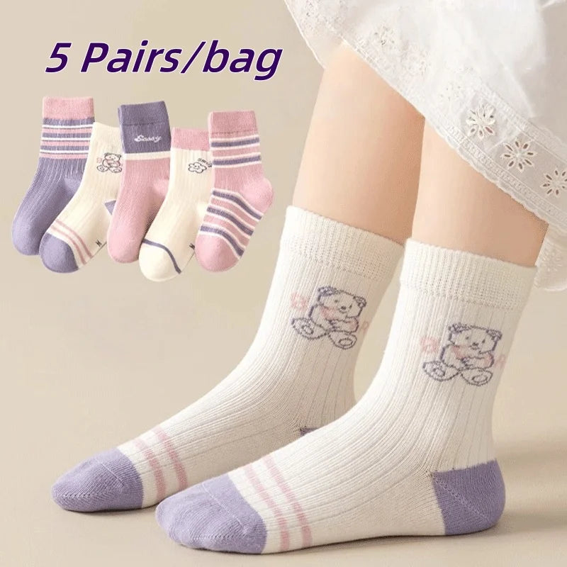 Kids' Socks Boys Girls Autumn Cotton Socks Baby Animals Pattern Socks Children Mid-calf Sock 5 Pairs