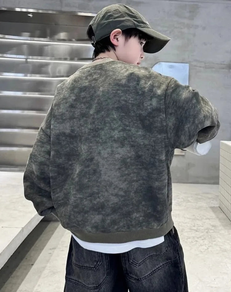 Boys' Middle/Big Kids 2025 New Spring/Autumn Long Sleeve Korean Style Edgy Loose Fit Sweatshirt Tops
