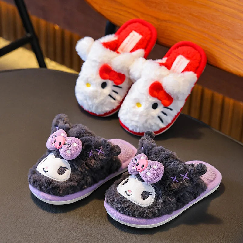 Kids'Slippers House Shoes Cotton Cartoon Kuromi Winter Shoes For Girls Warm Anti-slip Soft Bottom Purple Pink Shoes Size 24-39