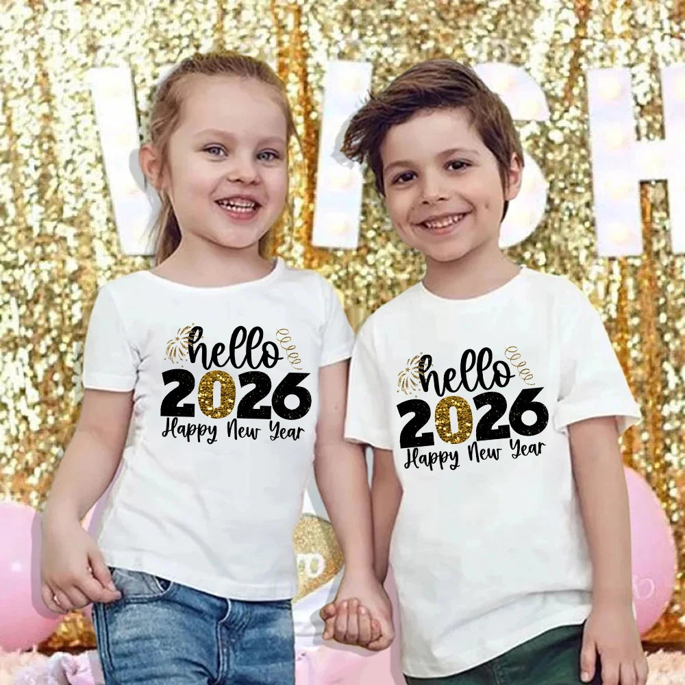 Hello 2026 Family Matching Outfits Happy New Year Dad Mom and Daughter Son Tshirt Baby Romper Family Look New Year's Clothes