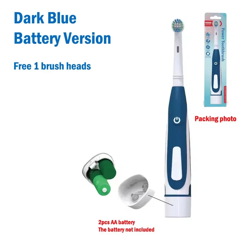 Electric Toothbrush Rounded 3D Heads Teeth Brush Soft Bristle Vibrate Rotation Gum Care Battery Power Teeth Whitening For Adults