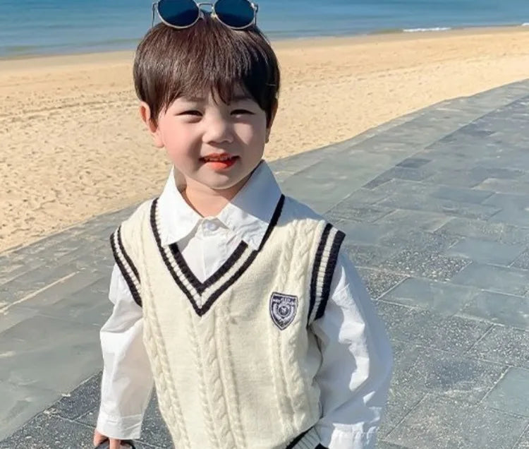 Boys' Knit Vest 2025 Spring Autumn New Preppy Style Kids' Outerwear Trendy Baby Boy Vest for School Casual Wear