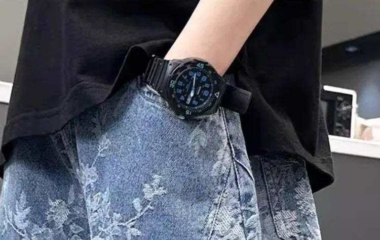 Kids' Casual Wide-Leg Jeans with Jacquard Print - Boys & Girls Big Kids Comfort Fit Spring Autumn Pants