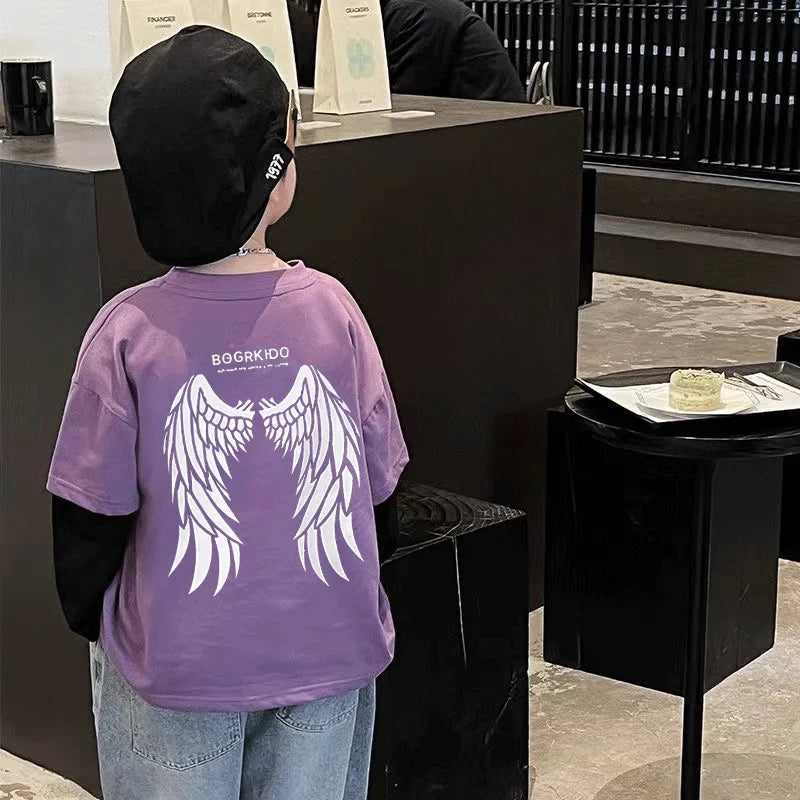 False Two Piece Spring and Autumn Children's Clothing From 8 To 12 Years Boy Child T Shirt Kids Clothes Boys 7 Year Old Wear 10