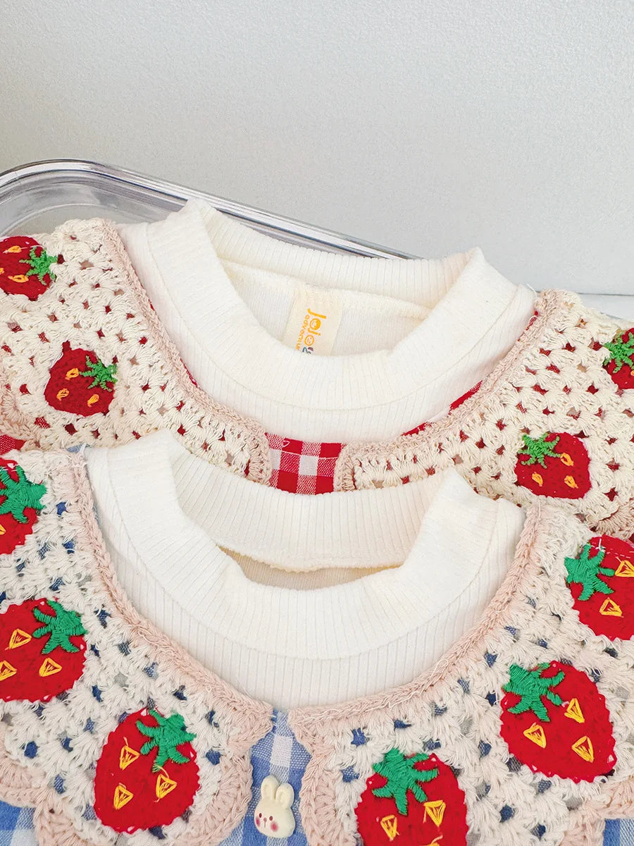 Autumn New Cute Strawberry Collar Baby Girl Dress, Plaid Long Sleeved Children'S Clothing For Babies Aged 6 Months To 3 Years