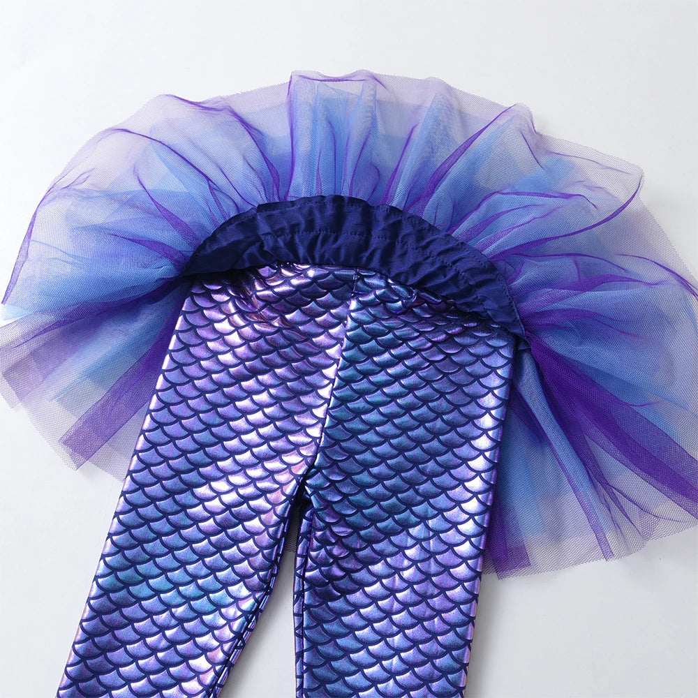DXTON Toddler Leggings Skirt Pants For Girls Mermaid Kids Trousers With Tulle Tutu Skirt Fake Two Children Girls Party Costumes