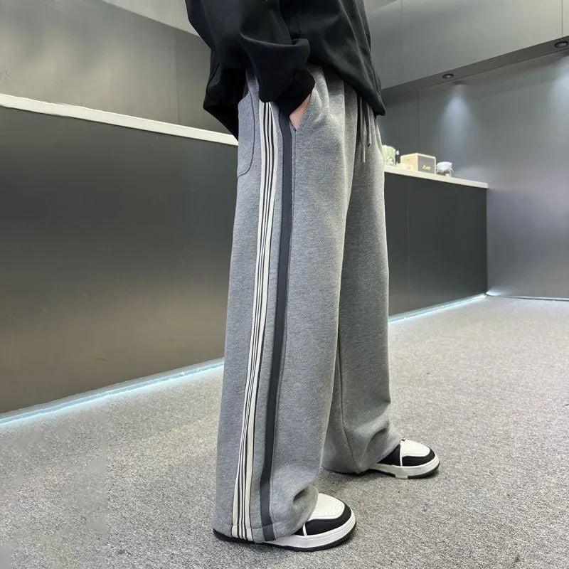 2025 New Release Boys' Wide-Leg Pants - Breathable Sporty Straight Leg for Boys 120-170cm, Spring Autumn Streetwear Casual Wear