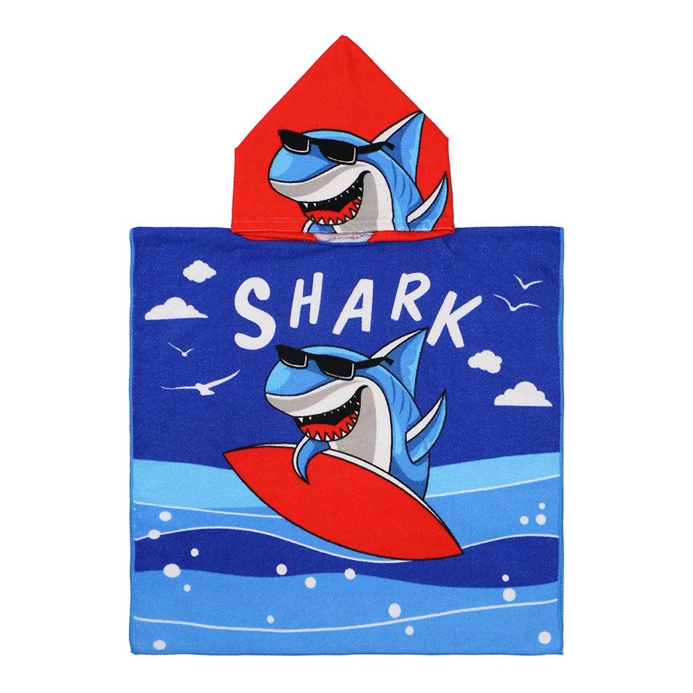 Children Bathing Stuff Kids Hooded Cape Towel Boy Shark Bathrobe Baby Dinosaur Bath Towel Girls Unicorn Beach Towel Wrap Blanket