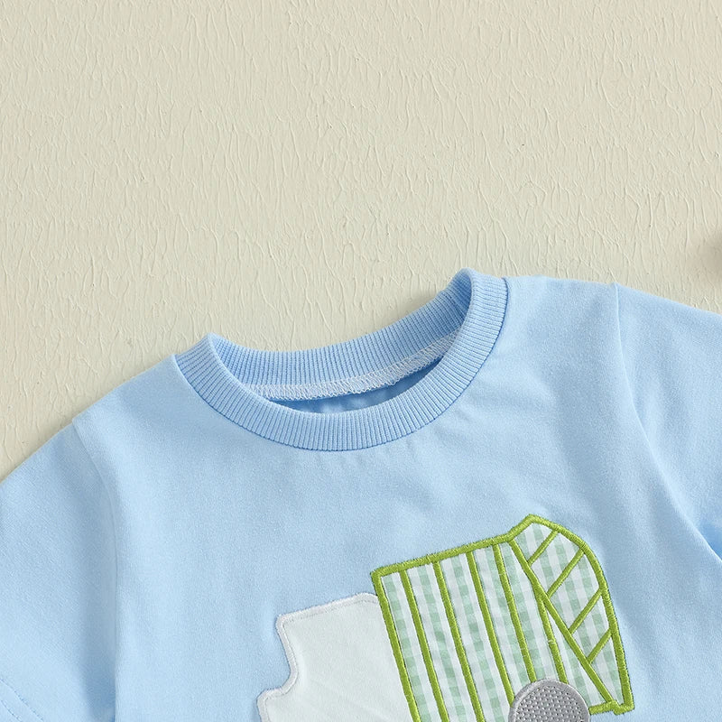 Baby Boy Casual Outfit Dinosaur Print Short Sleeve T-Shirt Denim Shorts 2Pcs Set for Summer Beach Vacation