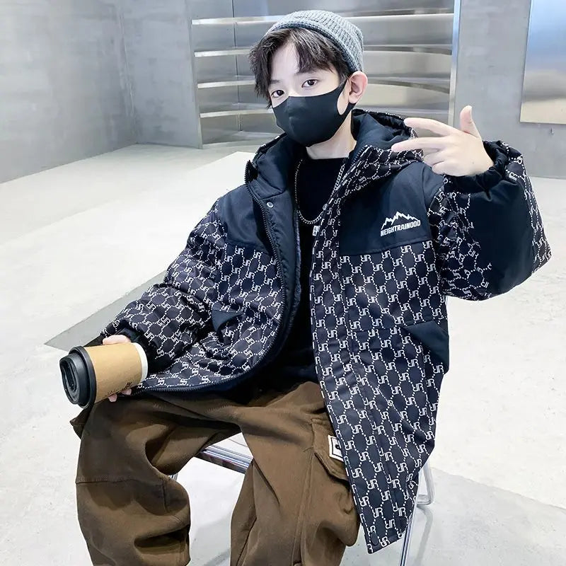 2025 New Boys' Thickened Winter Coat with Hood, Fleece-Lined Parka Jacket for Toddler Boys, Stylish & Warm Winter Wear