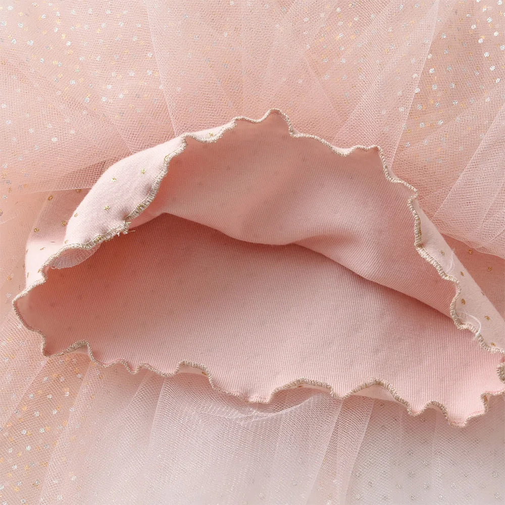 VIKITA Girls Knitted Dress Long Sleeve Autumn Spring Pink Dresses Girls Birthday Party Mesh Cotton Casual Dress Kids Clothes