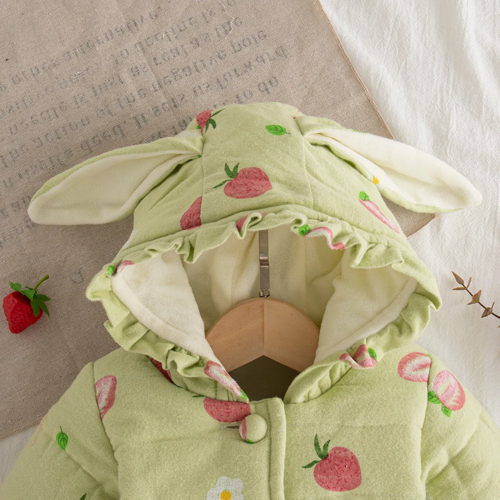 Winter New Sweet Strawberry Baby Girl Coat, Thick And Warm Cute Hat, Children'S Long Sleeved Clothes (9 Months -3 Years Old)