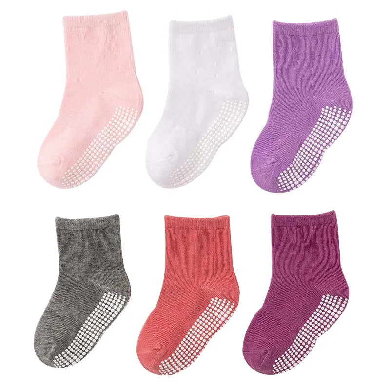 1/3/6/9/12 Pairs Kids Cotton Socks Sets for Baby Boys Girls 2025 White Non-slip Comfy Breathable Baby Trampoline Floor Socks