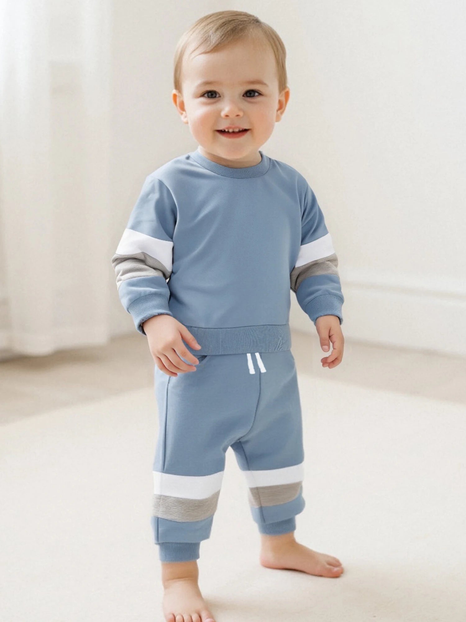 Toddler Boys Outfit Striped Hoodie with Drawstring Joggers Set Casual Long Sleeve Pullover and Elastic Waist Pants for Baby