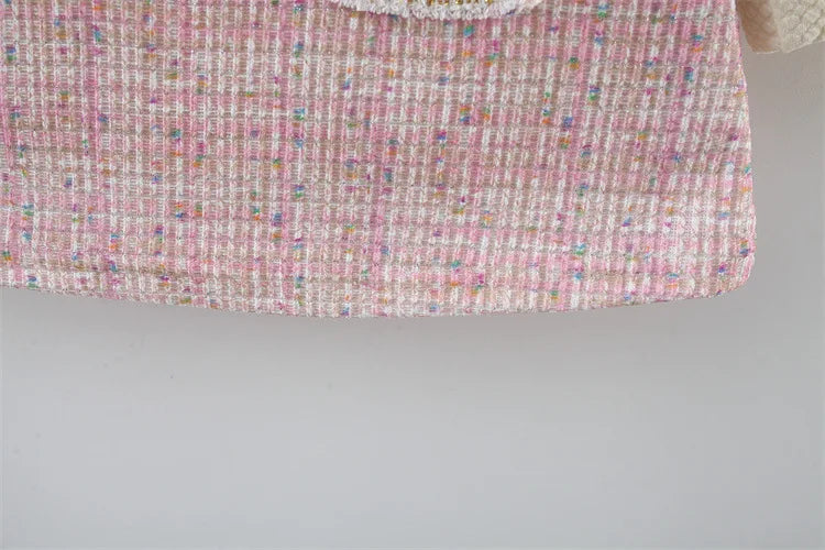 Spring And Autumn New Sweet Bow Baby Girl Princess Dress, Pink Checkered Children'S Clothes For Babies Aged 9 Months To 3 Years