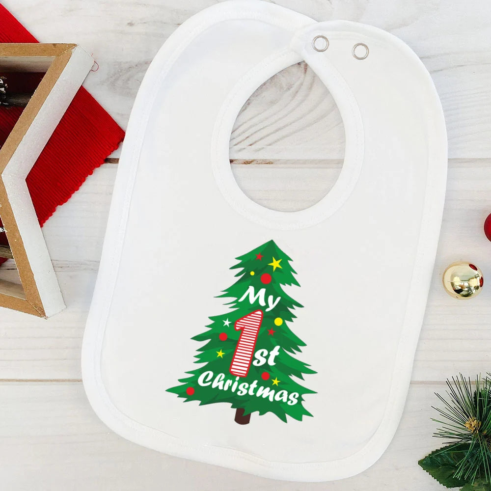 My First Christmas Baby Bib Boy Girl Cute Burp Cloths Xmas Infant Bibs Newbron 1st Christmas Bib Gift Xmas Party Toddler Bibs