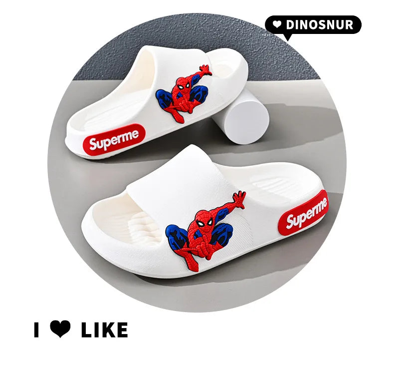 Disney Children Home Slippers Kids Cartoon Spiderman Boys Girls Soft Sole Shoes Anti-Slip Beach Slippers Size 24-45